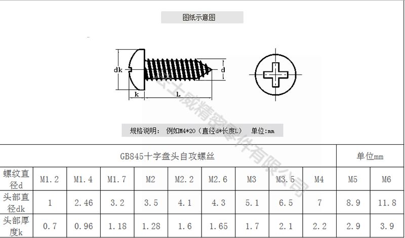 法士威GB845碳鋼十字盤(pán)頭自攻螺絲圓頭自攻螺釘-規(guī)格