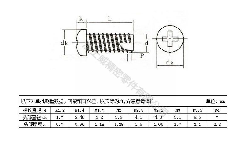 法士威十字槽盤頭帶介子割尾自攻螺絲釘7_規(guī)格